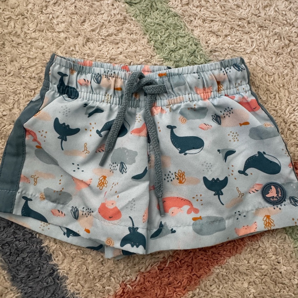 Baby Light Blue Ocean Print Swim Shorts